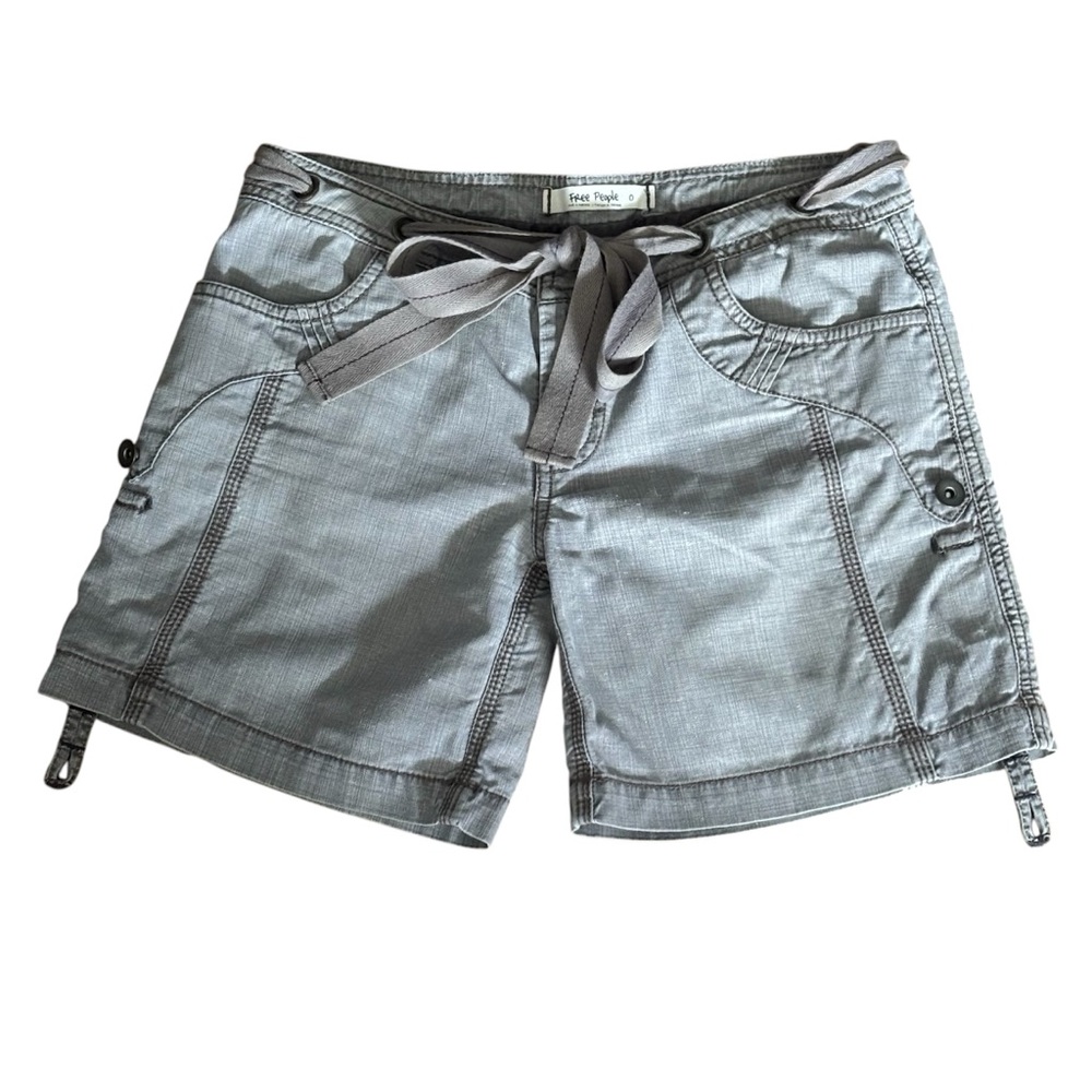 Free People Grey Denim Cuffed Drawstring Short Shorts